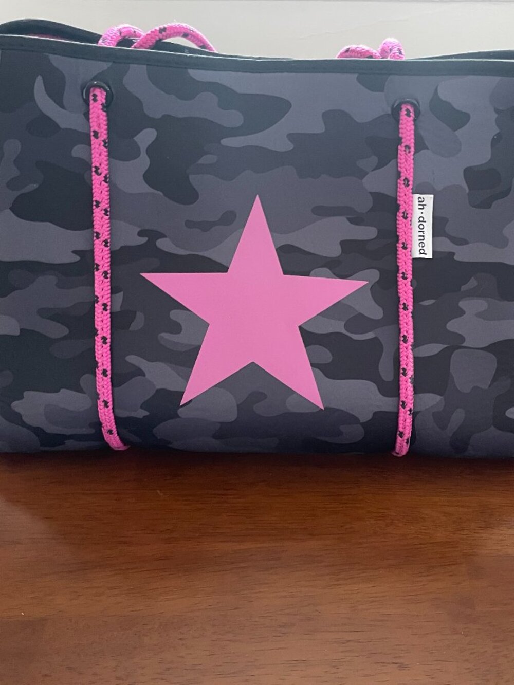 Large Ahdorned Neoprene Camo Tote Pink and Black